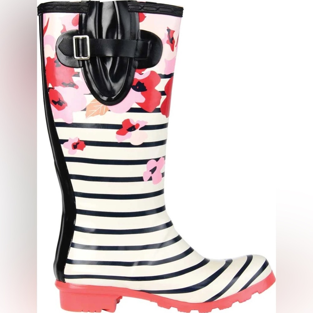 Black + White Striped & Floral Garden or Rain Boots - Fun, Bold & Weather-Ready! - Picture 4 of 12
